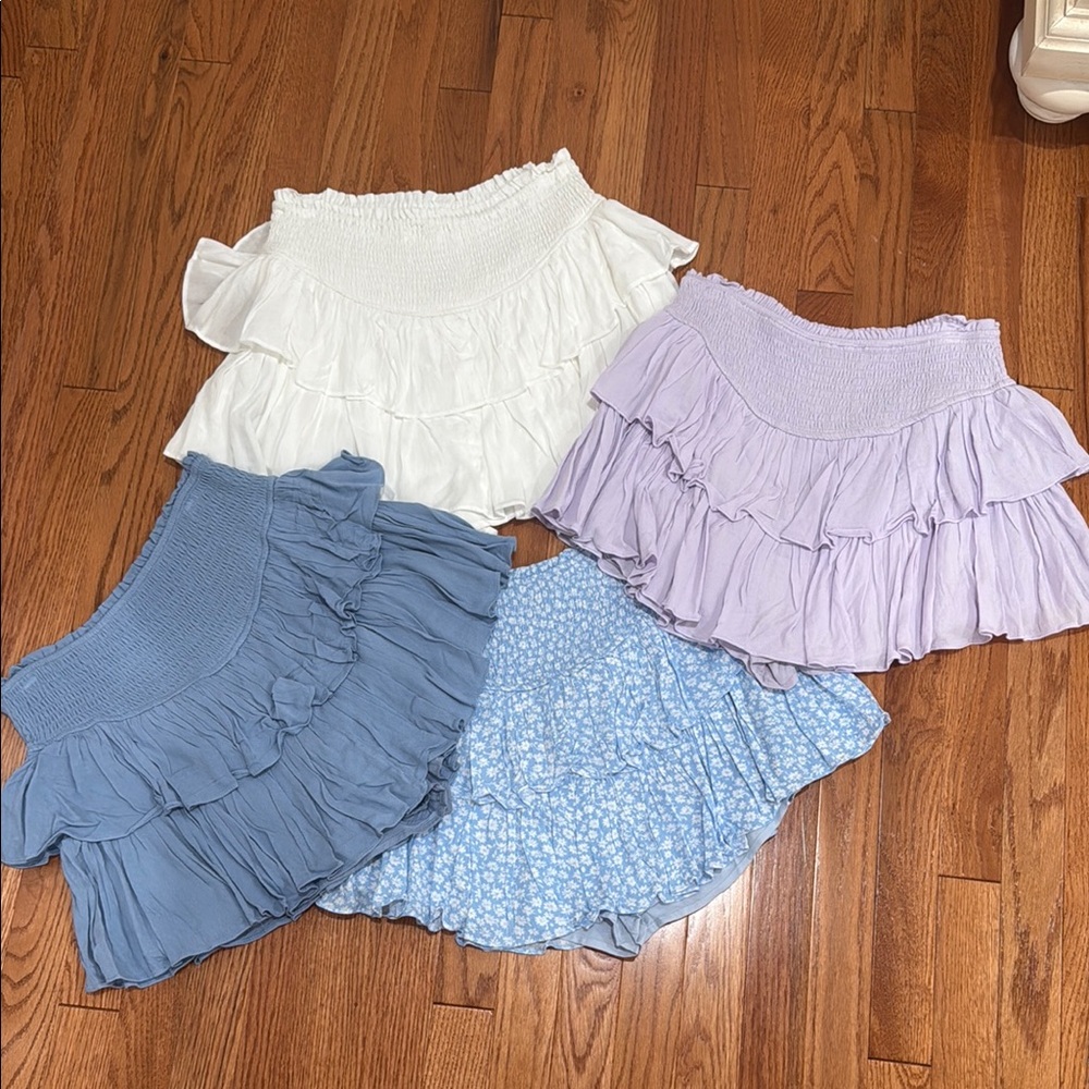 Set of Four Rock n Rags Ruffled Mini Skirts in White, Lavender, Blue, and Floral